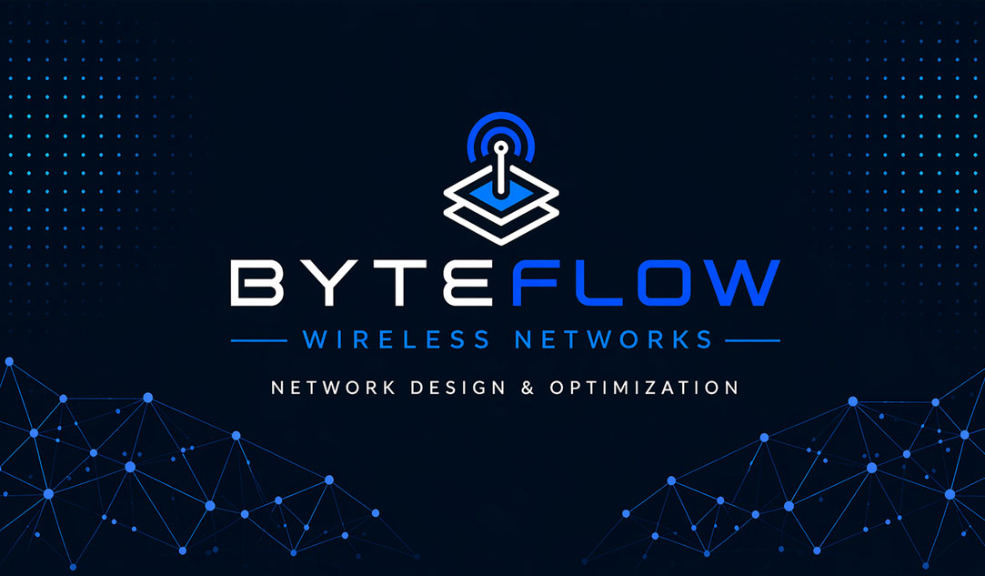Byteflow Wireless Networks logo with network design and optimization tagline